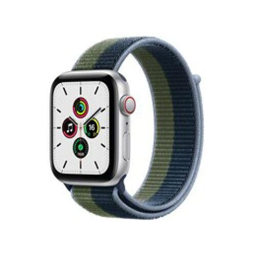 ECJOY!】 APPLE アップル Apple Watch SE(GPS + Cellularモデル)- 44mmシルバー アルミニウムケースとアビスブルー/モスグリーンスポーツループ