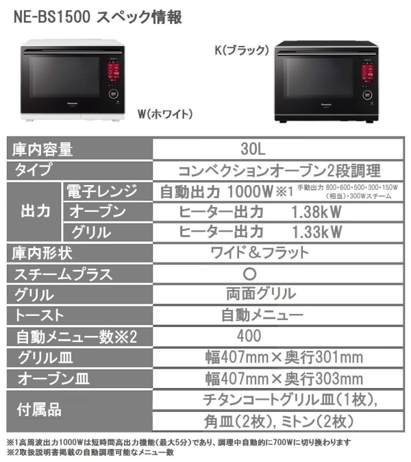 ECJOY!】 PANASONIC パナソニック ビストロ スチームオーブンレンジ 30L ホワイト (NE-BS1500-W)